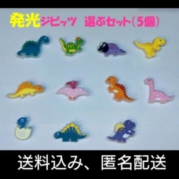 恐竜 発光ジビッツ 選ぶ5個セット クロックス サンダル アクセサリー