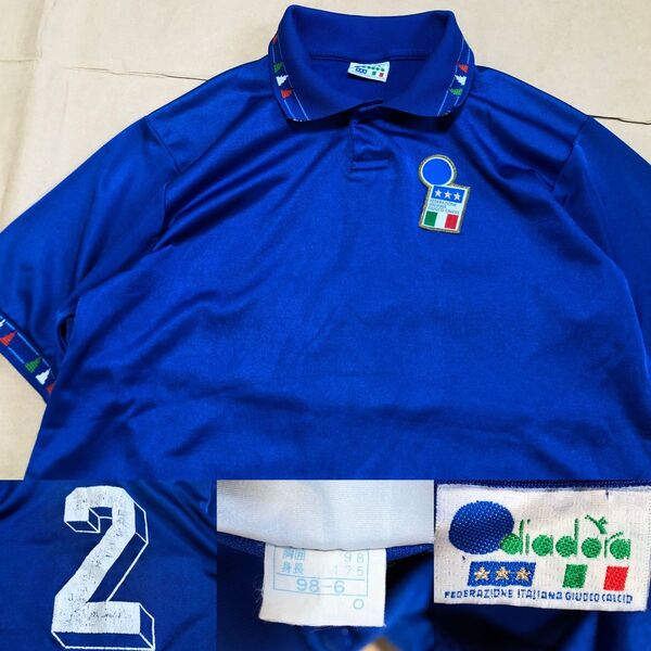 90s diadora イタリア代表 ユニフォーム 青 サッカー ウェア ディアドラ サッカー