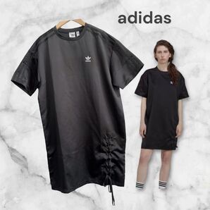 adidas ALWAYS ORIGINAL レースアップTシャツ ワンピース 半袖 ブラック 黒 アディダス