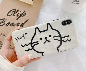 アイフォーン　iphone X/XS用耐衝撃保護カバー/ソフトケース★ねこちゃん①★立体感★白/ホワイト★