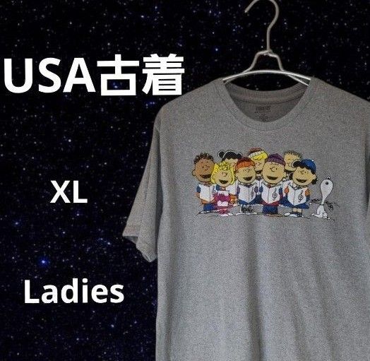 USA古着 PEANUTS キャラクターデザインTシャツ レディース グレー XLサイズ