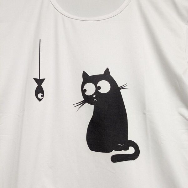 【人気】 猫 プリント Tシャツ カットソー イラスト XL ホワイト ⑦