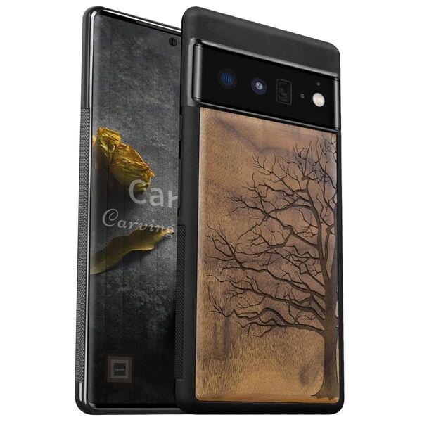 Carveit 木製ケース 対応 Google Pixel 6 Pro, 天然木, 無垢材+TPUゴム二層構造, グーグル-ピクセ