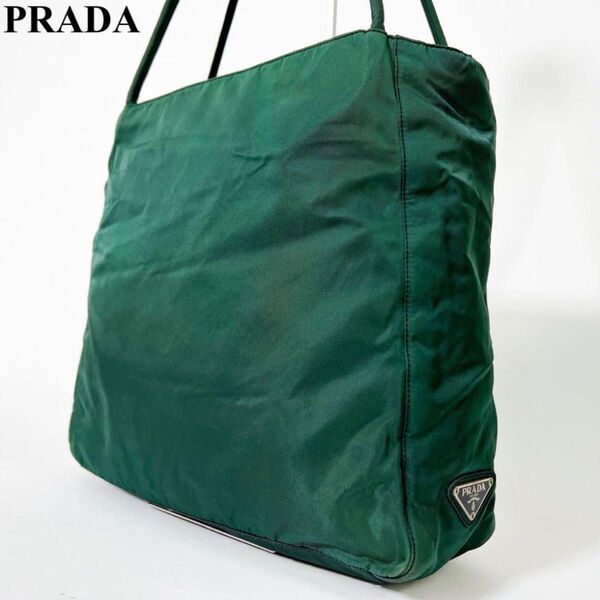 PRADA プラダ ハンドバッグ トートバッグ 手提げ 三角ロゴ ナイロン 緑 グリーン 白タグ 正規品 A4 PC 大容量