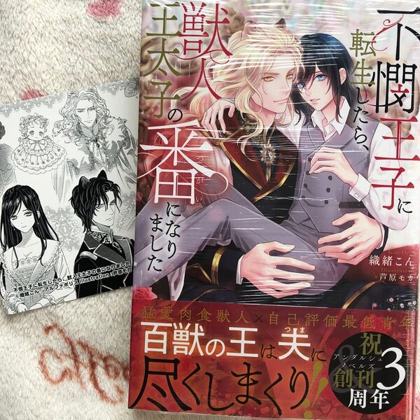 新品『不憫王子に転生したら、獣人王太子の番になりました』織緒こん 芦原モカ ボーイズラブ 限定特典 両面イラストカード ノベルズ