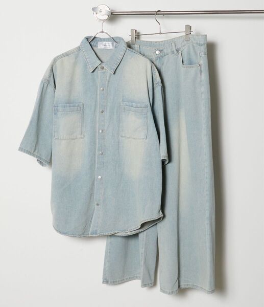 Theater code デニムシャツ+デニムパンツ セットアップ 半袖シャツ シャツ