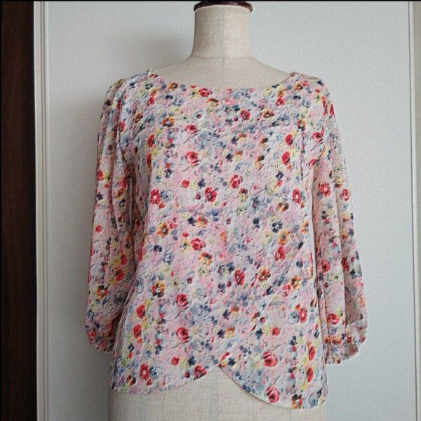 キレかわ『ZARA』ザラ ラップ レイヤード 花柄 フラワー Tシャツ ブラウス カットソー 七分袖