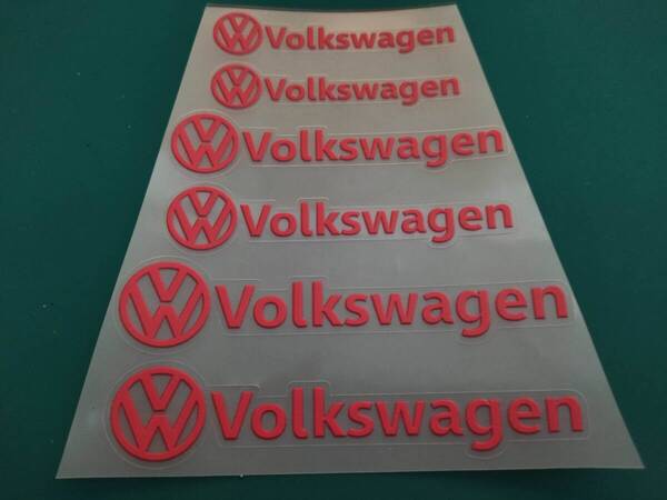 【ゆうパケット送料込】Volkswagen(フォルクスワーゲン) 耐熱ステッカー レッド 大中小6枚セット ③ 【1枚物ステッカー】 VW