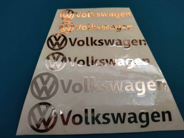 【ゆうパケット送料込】Volkswagen(フォルクスワーゲン) 耐熱ステッカー ゴールド 大中小6枚セット ② 【文字のみ転写タイプ】 VW