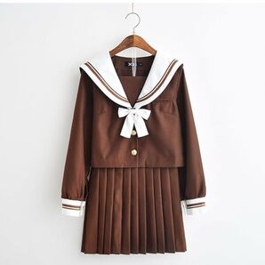 セーラー服 長袖 白いリボンスカーフ ブラウン 制服