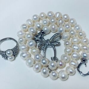 6月限定値下げ出品★艶々綺麗、本真珠ネックレス、リング セット