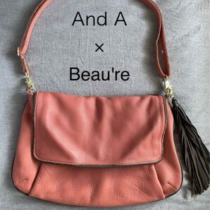 And A×Beau're コラボ レザー3wayバッグ ショルダーバッグ ワンショルダーバッグ サーモンピンク 本革