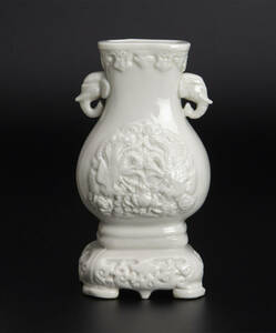 清 德化&#31377;白瓷象耳瓶 共箱 中国 古美術