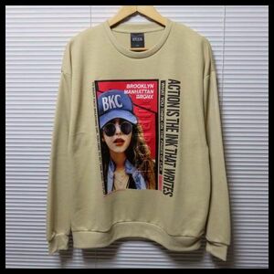 【レディーフォトプリントビッグシルエットトレーナー/BEIGE/M】ストリート