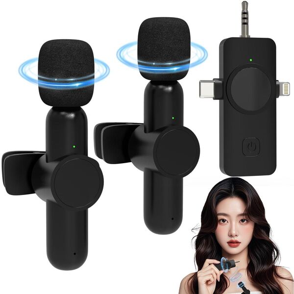ピンマイク マイク 360°収音 瞬時接続 スマホマイク 3in1受信端 ノイズ軽減
