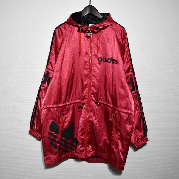 アディダスadidasナイロンパーカー コート デサント製90s ビッグロゴ