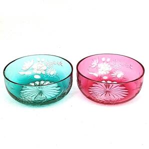 *美品*マイセンクリスタル Meissener Bleikristall マイセンフラワー 花 色被せ ボウル 2客 ペア