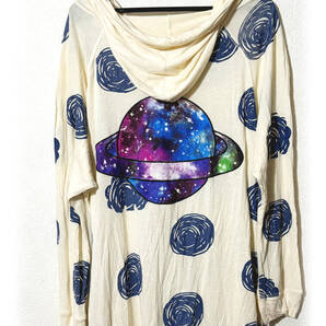 ScoLar スカラー 手書き風 ドット柄 惑星 フルジップパーカー 薄手 楽ちん ゆったり 羽織り ギャラクシー 惑星 美品 人気 激安 送料無料 M