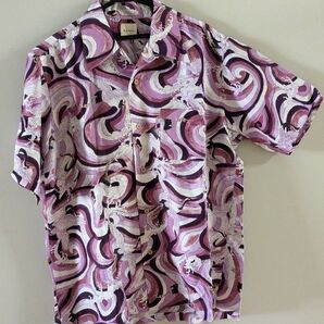 カールヘルム アロハシャツ シルク100% 鶴和柄 ヴィンテージ 古着レトロ 総柄 PINK HOUSE KarlHelmut