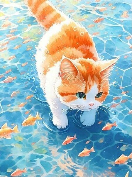 スクエア ダイヤモンドアート 猫 金魚 ネコ ダイヤモンドペインティング ビーズアート