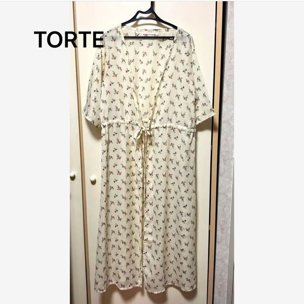 【美品】トルテ/リボン付き花柄シフォンカーディガン ビーチガウン