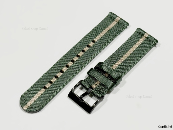 ラグ幅:22mm 高品質 艶あり 分割 NATO ストラップ 腕時計ベルト グリ