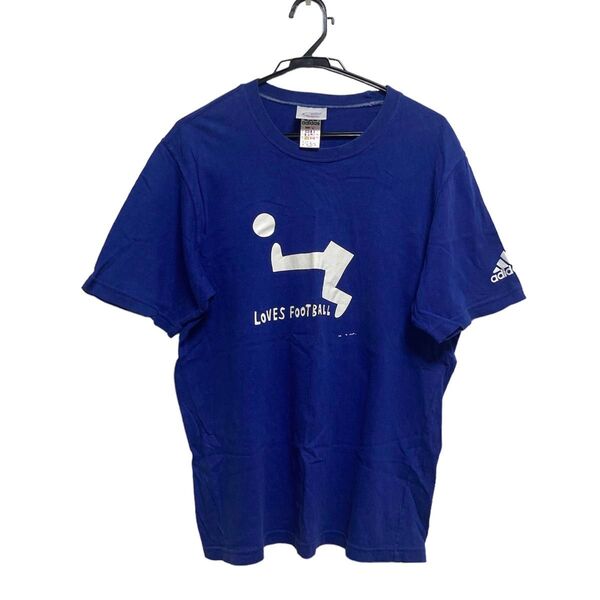 adidas アディダス メンズ Tシャツ 半袖 カットソー トップス スポーツ サッカー コットン100 ブルー 青 Lサイズ