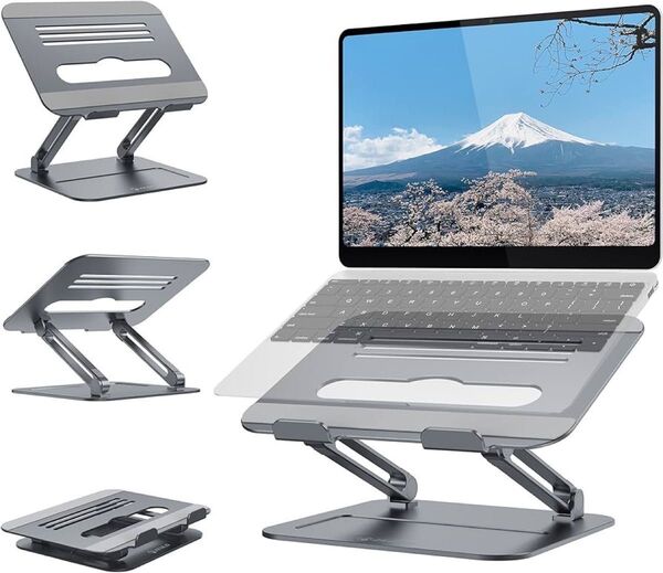 ノートパソコンスタンド PCスタンド 折り畳み式 人間工学 無段階調整 アルミ合金製 安定性 放熱性 タブレットスタンド 滑り止め