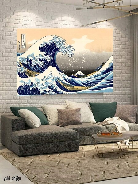 タペストリー 横150cm×縦100cm 富士山 白波 和風 壁掛け おしゃれ クールジャパン飾り用品 家飾り 浮世絵風