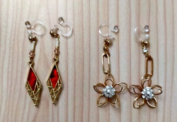 樹脂イヤリング 2点セット ノンホールピアス