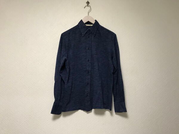 本物フェリージFelisiウールコットン長袖シャツメンズサーフアメカジミリタリーワークビジネススーツ紺ネイビーイタリア製S