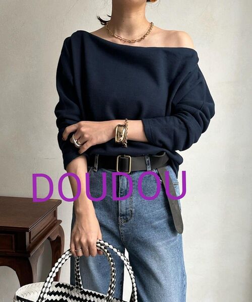 DOUDOU オフショルスウェット ネイビー