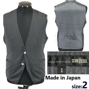 日本製★シュリセル/SCHLUSSEL★スーツベスト/フォーマル【2/メンズM/グレー/gray/ストライプ柄】Tops/vest/suit/jacket◆pBH853