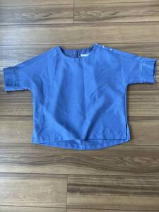 grove グローブ 釘ボタン トップス s ブルー 青 半袖 カットソー 麻調 高見え