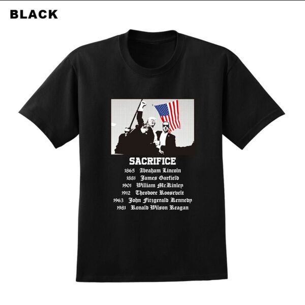 トランプ Tシャツ 半袖 デザインTシャツ プリント 銃襲撃事件Tシャツ大統領 ブラック コットン100 ビッグサイズ