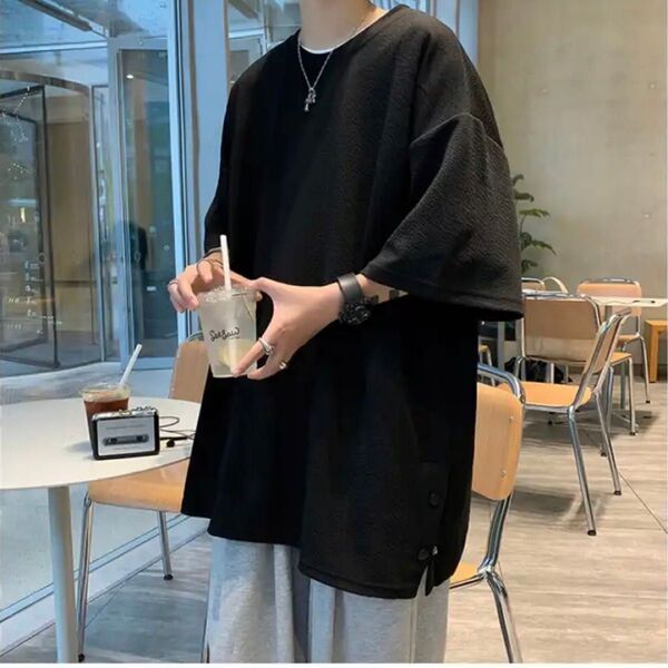 Tシャツ 黒 5XL 半袖 無地 ゆったり 夏 ブラック オーバーサイズ 大きめ