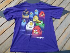 T-shits Tシャツ AYno30 紫　ANGRY BIRDS L 米軍基地上着 古着　used AIRFORCE