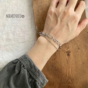 オールステンレス製 2連ブレスレット ボールチェーン×フィガロチェーン ボールチェーン幅2mm