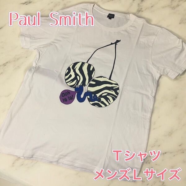 Pau lSmith JEANS Tシャツ ホワイト 半袖Tシャツ 白 ポールスミス Lサイズ 半袖 チェリー ゼブラ ヘビ