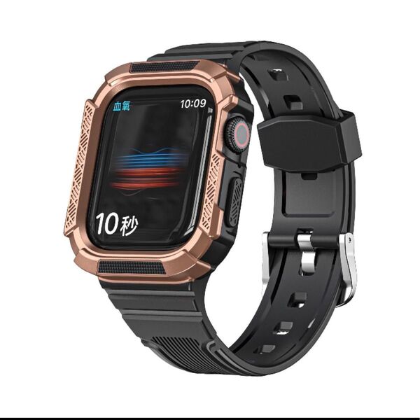 アップルウォッチベルトとカバー 重厚感 apple watch 41mm スポーツ 装着簡単 腕時計ベルトゴールド ブラック