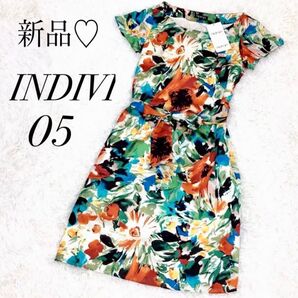 新品タグ付き INDIVI 花柄 夏ワンピース 05 5号