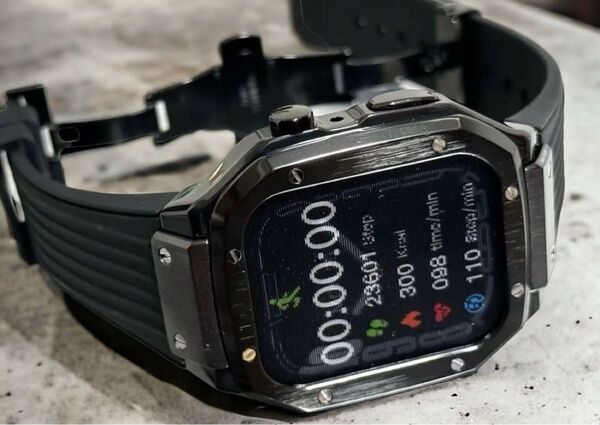 FB★アップルウォッチバンド ラバーベルト カバー Apple Watch ステンレス ケース 44mm 45mm