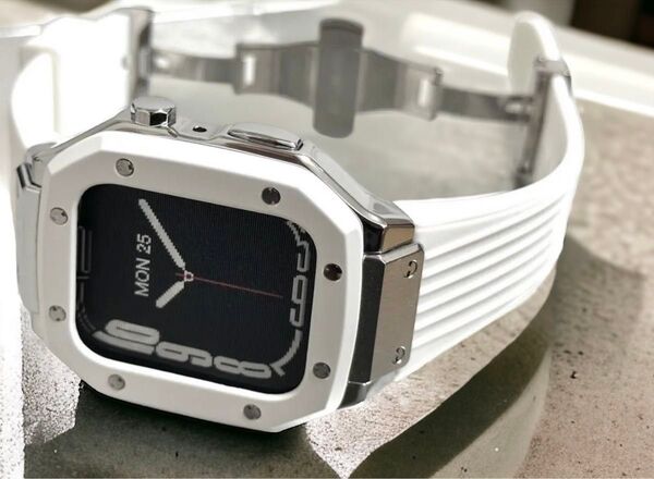 WS★アップルウォッチバンド ラバーベルト カバー Apple Watch ステンレス ケース 44mm 45mm