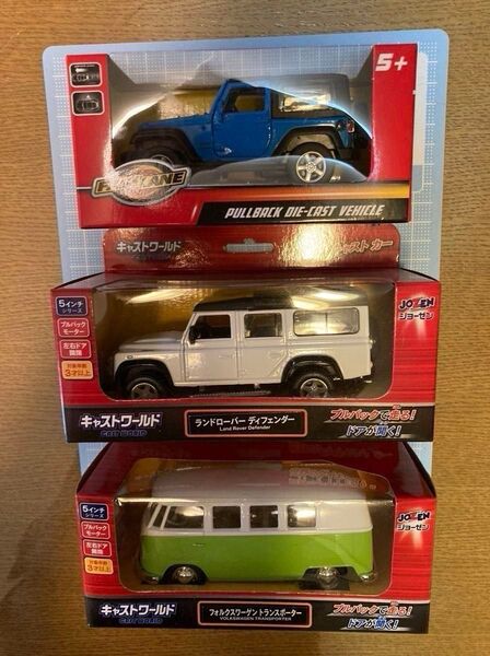 ◎ジョーゼンダイキャストキャストワールド(フォルクスワーゲン トランスポーターとランドローバー ディフェンダー)+ジープラングラー