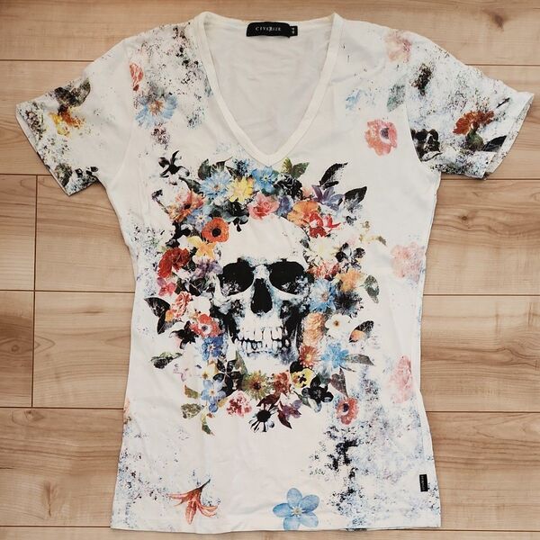 CIVARIZEスカルフラワー Tシャツ サイズ44 ∵