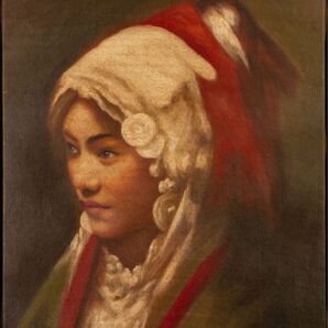 本日特別 H026 油絵 手描き《少女》表サイン 裏サイン 森田恒友鑑定シール F8号 額無