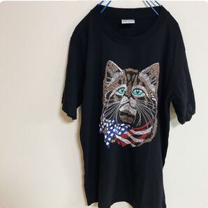 ねこ 猫 ネコ cat Tシャツ 半袖 猫柄 黒 黒Tシャツ 夏 ブラック 古着 アメカジ 半袖プリントTシャツ Tシャツ