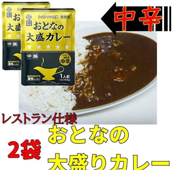 レストラン仕様 中辛 おとなの大盛カレー 2袋 レトルトカレー 非常食