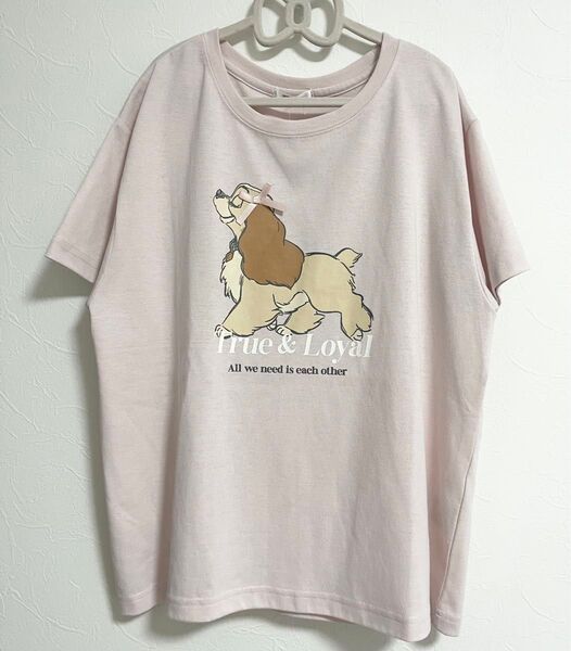 わんわん物語 レディ リボン付き 半袖Tシャツ カットソー 3L ベビーピンク