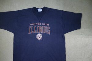 【古着 ILLINOIS FIGHTING ILLINI FOOTBALL ILLINOIS チームロゴTシャツ紺XL】アメリカンフットボールイリノイ夏物衣料大きめサイズ 8363